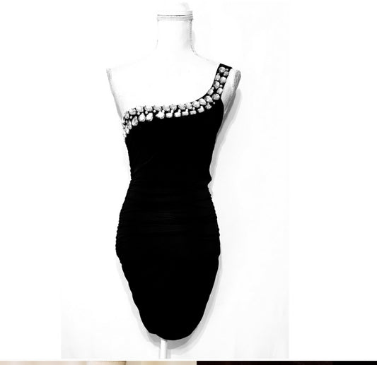 4.25.21 size Syphony one shoulder black embelished dress